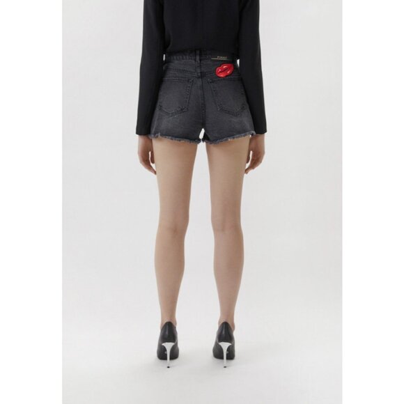 Pinko Black Limousine Gina Denim Shorts Sequin Lips ( 26 ) - Picture 2 of 5